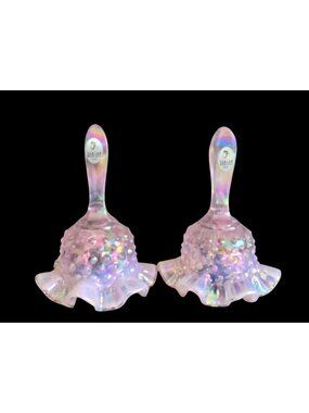 Fenton Pink Opalescent Hobnail Glass Bells Handmade Vintage Set